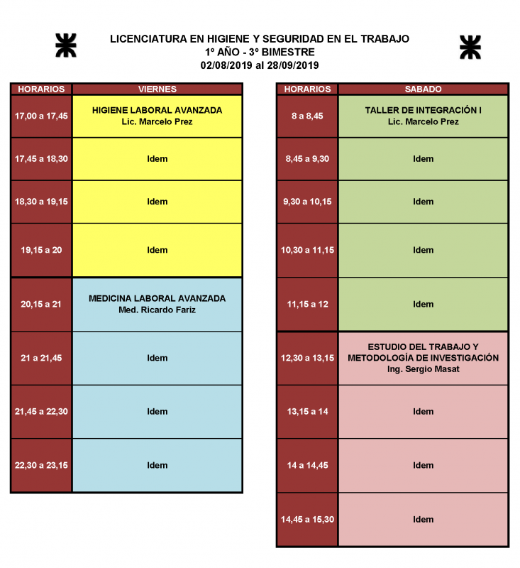 CLHyST - Horarios 2019 - 1er Año 3er Bim