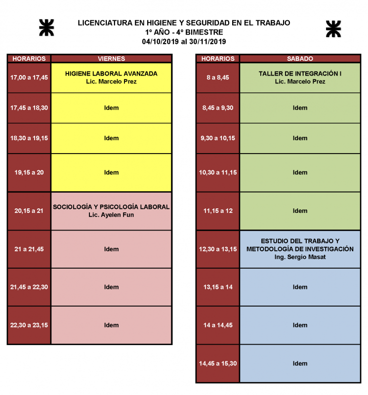 CLHyST - Horarios 2019 - 1er Año 4to Bim