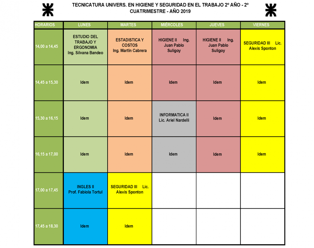 TUHyST - Horarios 2019 - 2do Año 2do Cuat