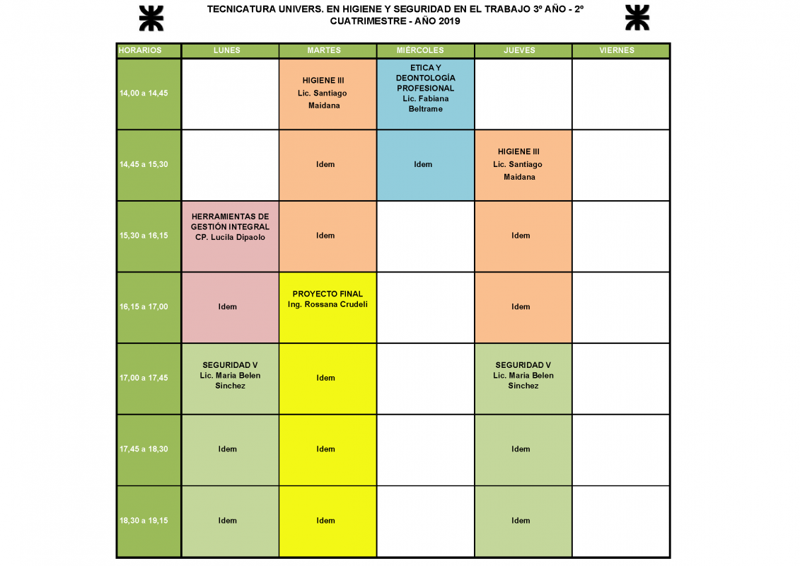 TUHyST - Horarios 2019 - 3er Año 2do Cuat