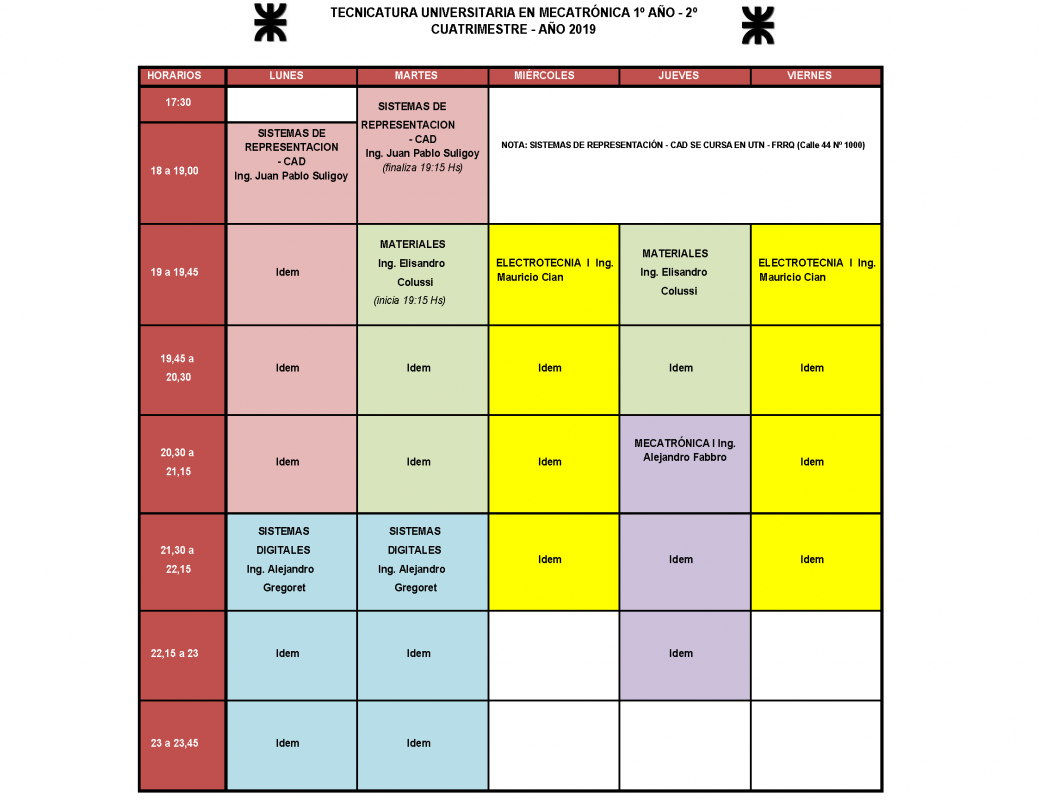 TUM - Horarios 2019 - 1er Año 2do Cuat