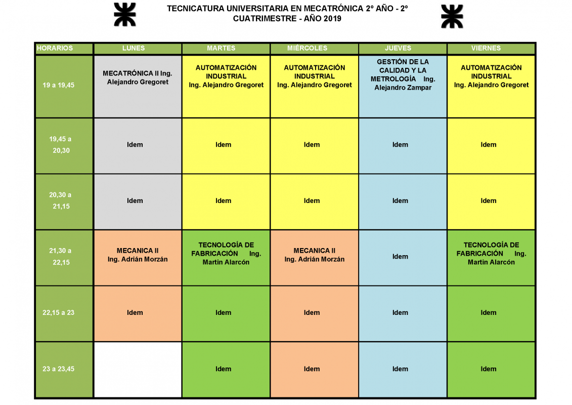 TUM - Horarios 2019 - 2do Año 2do Cuat